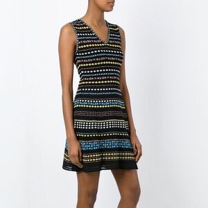 M Missoni Resort Striped Knit Flare Dress Black Metallic Womenโs Size 46 Party
